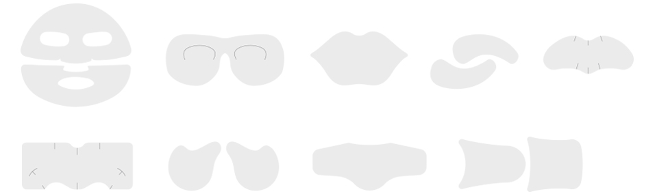 various shapes of hydrogel mask for face, eye, lip, and neck